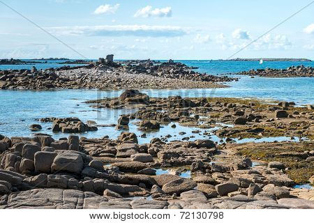 Boulder And Cliffs Near Trebeurden (france)