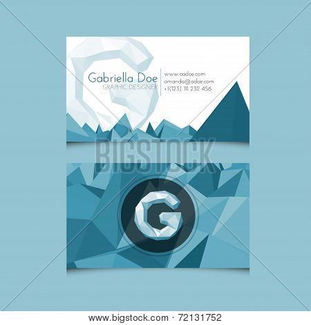 Low Poly Business Card Template With Alphabet Letter G