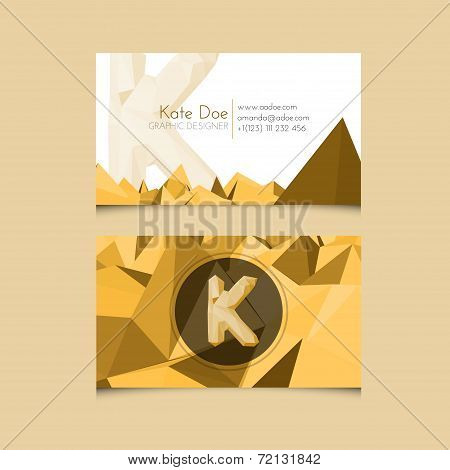 Low Poly Business Card Template With Alphabet Letter K