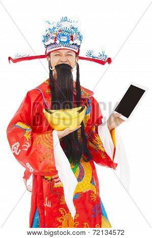 God Of Wealth Holding A Tablet And Gold Ingot