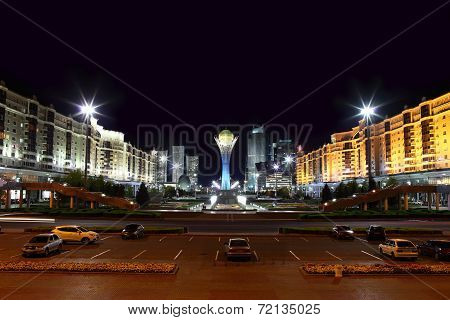 Night Town Square Of Astana
