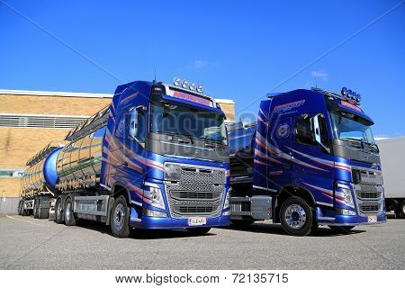 Two Volvo FH 500 Chemical Tank Trucks On A Yard