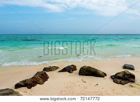 Blue sky and white sand at Bamboo Island, Thailand