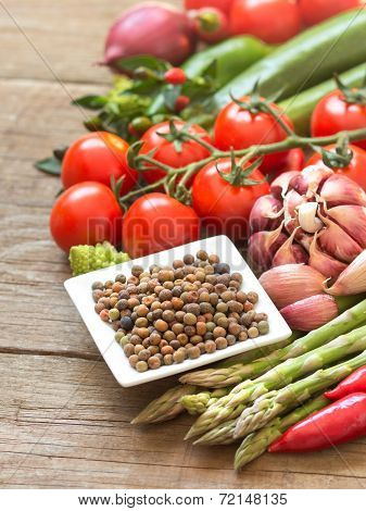 Raw Organic Roveja Beans And Vegetables