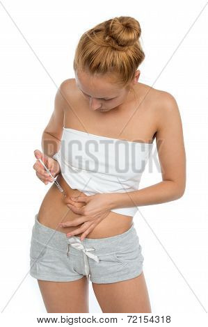 Iabetes Patient Making Shot By Syringe With Dose Of Insulin