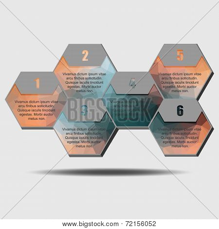 Infographic poligonal elements, 6 hexagons