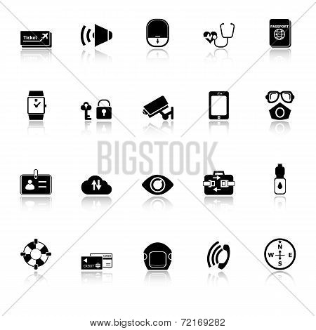 Passenger Security Icons With Reflect On White Background