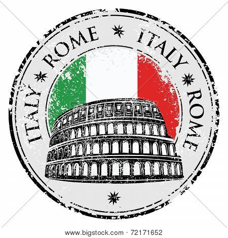 Grunge rubber stamp with Colosseum in Rome