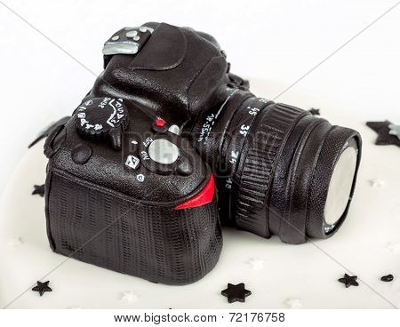Birthday Cake For Forty Anniversary With Modern Dslr Photo Camera
