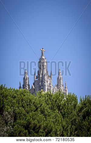 Jesus Sculpture On A Steeple, Tibidado Barcelona Spain