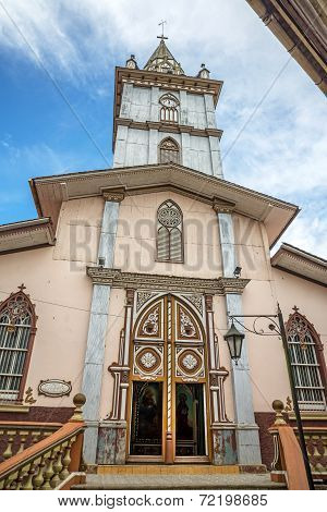 Facade and steeple of an old cathedral