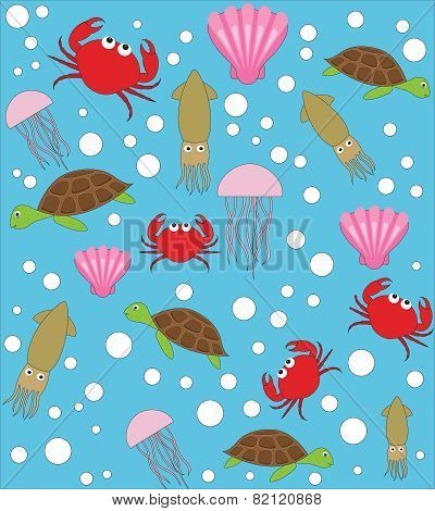 Sea animals vector pattern
