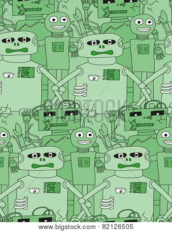 Cartoon robots seamless pattern.