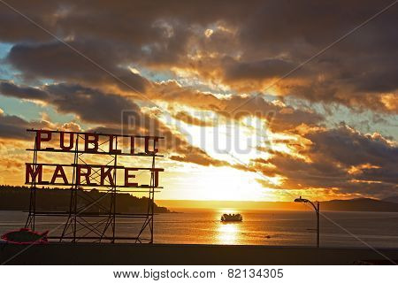 Seattle Pike Place Market at sunset