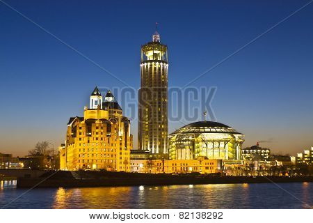 Moscow, Modern Buildings At Night
