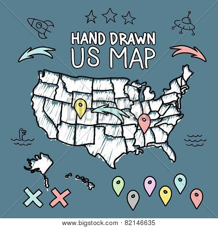 Hand drawn US map on chalkboard