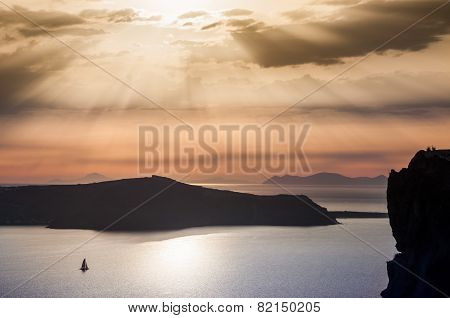 Beautiful Sunset On Santorini Island, Greece