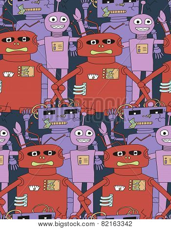 Cartoon robots seamless pattern.
