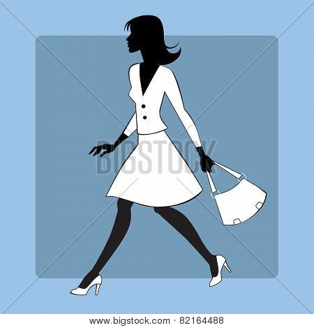 Silhouette icon modern young woman goes