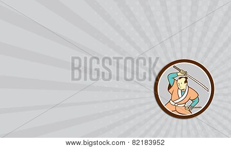 Business Card Samurai Warrior Katana Sword Circle Cartoon