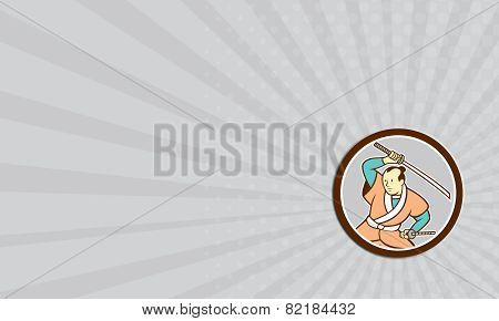 Business Card Samurai Warrior Katana Sword Circle Cartoon