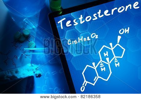 Tablet with the chemical formula of testosterone.