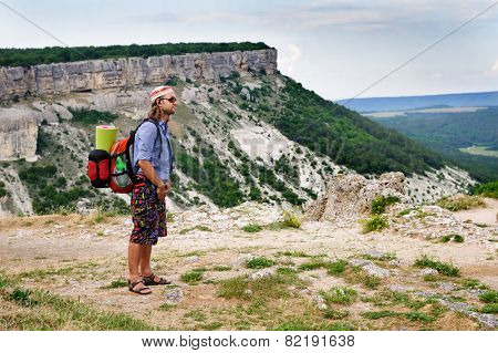 Hiking manon top of mountain