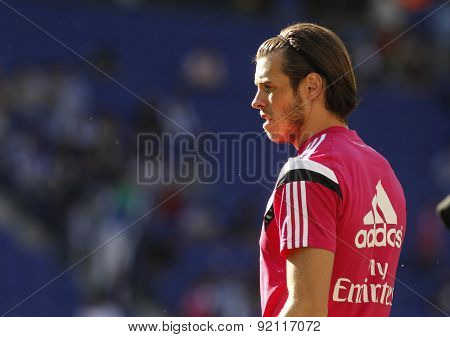 BARCELONA - MAY, 17: Gareth Bale of Real Madrid before a Spanish League match against RCD Espanyol at the Power8 stadium on Maig 17 2015 in Barcelona Spain
