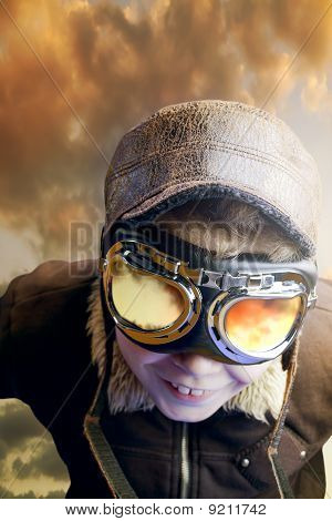 Hraje se profesionální Pilot při západu slunce