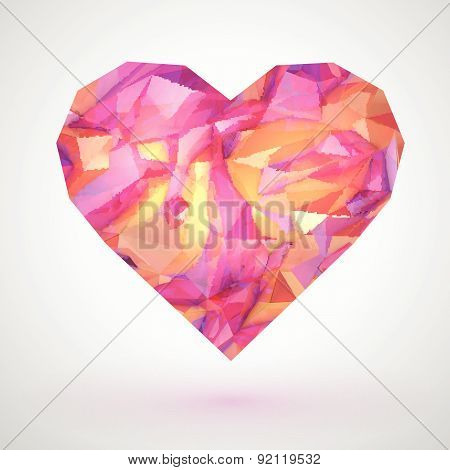 Glossy pink heart on pink background