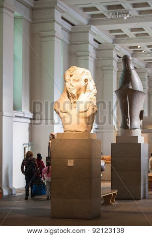 LONDON, UK - NOVEMBER 30, 2014: British museum Egyptian sculpture hall, Pharaoh Rameses