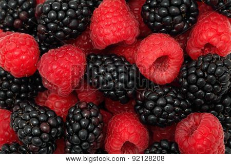 Background Made From Raspberries And Blackberries