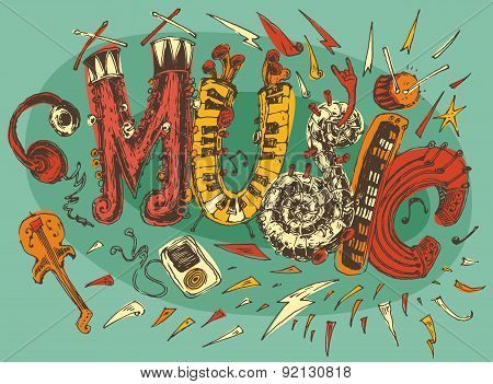 Music Illustration, Hand Drawn, Sketch, Retro