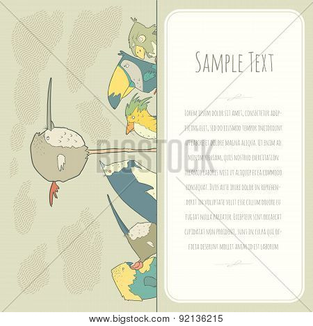 Cute doodle birds greeteng or invitation card with place for your text.