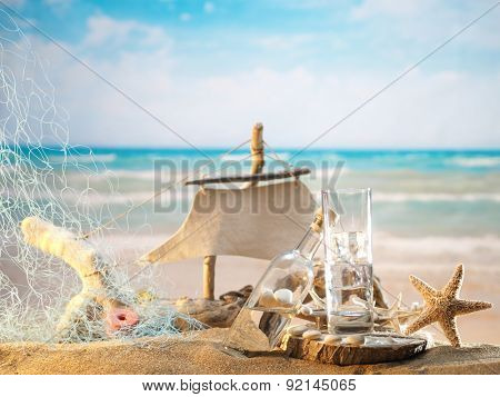 Traditional Greek ouzo at the beach