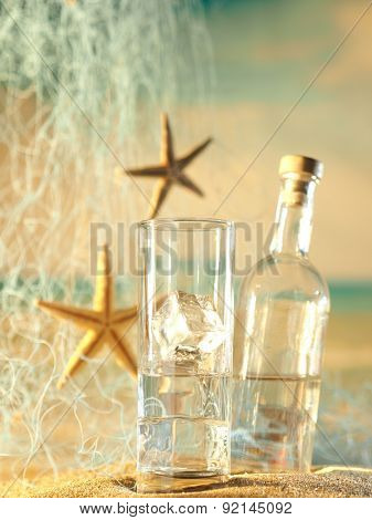 Traditional Greek ouzo at the beach