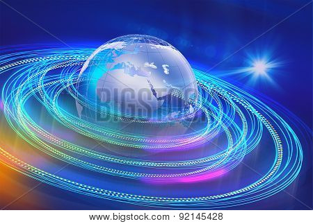 Graphical Background Of Earth And Satalite Path In Space