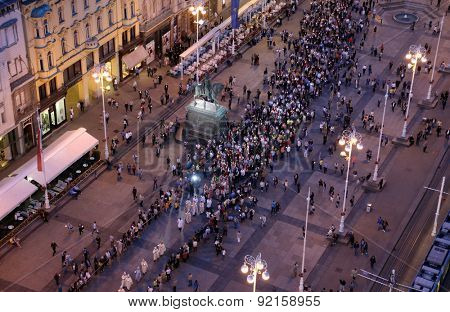 ZAGREB, CROATIA - MAY 31, 2015: Procession through the streets of the city for a day Our Lady of the Kamenita vrata, patroness of Zagreb, led by Cardinal George Pell and Cardinal Josip Bozanic.