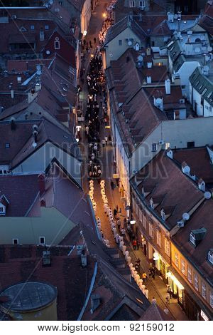ZAGREB, CROATIA - MAY 31, 2015: Procession through the streets of the city for a day Our Lady of the Kamenita vrata, patroness of Zagreb, led by Cardinal George Pell and Cardinal Josip Bozanic.