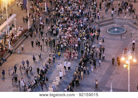 ZAGREB, CROATIA - MAY 31, 2015: Procession through the streets of the city for a day Our Lady of the Kamenita vrata, patroness of Zagreb, led by Cardinal George Pell and Cardinal Josip Bozanic.