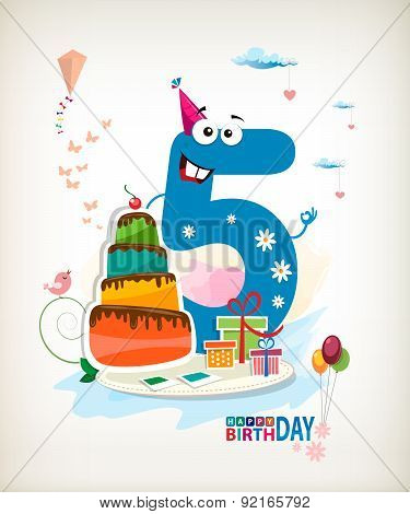 Fifth Birthday Card. Color Card.