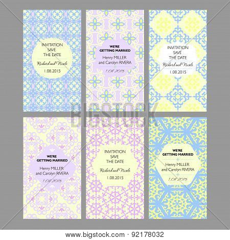 A Collection Of Six Designs Cards. With Geometric Asian Floral Pattern. Perfect For Invitations, Sav