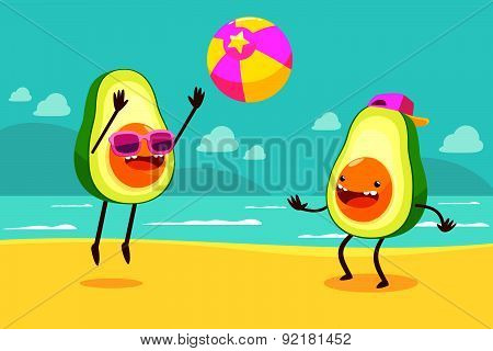 Avocado Playing Ball On Beach