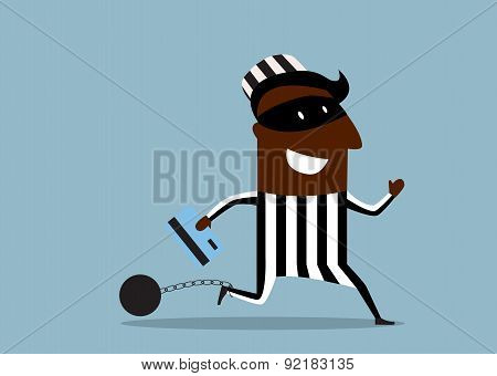 Prisoner in a mask running with credit card