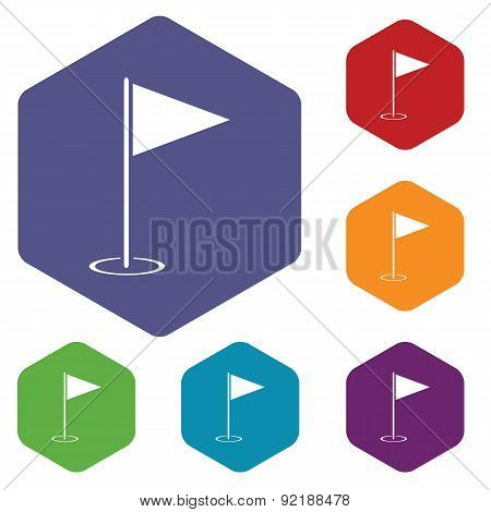 Flagstick hexagon icon set