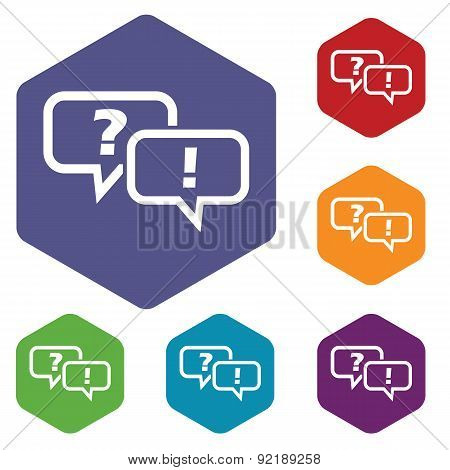 Question answer hexagon icon set
