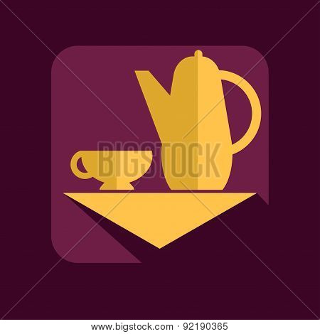 Cup and teapot on a burgundy background