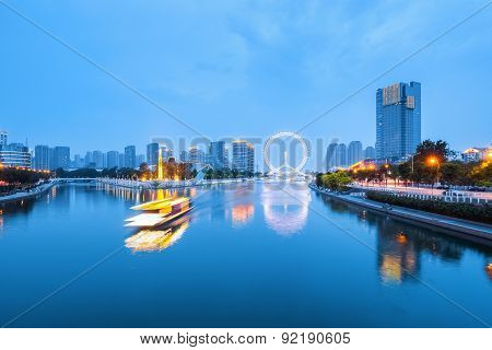 Beautiful Tianjin Haihe Rive In Nightfall