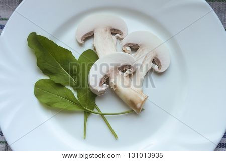 Champignon and parsley herb still life isolated on white background cutout