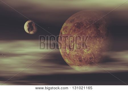 3D render of a space background with fictional planets